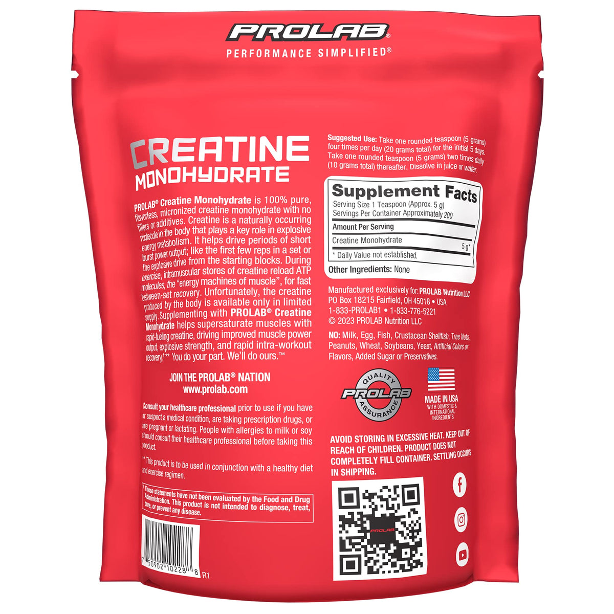 ProLab Creatine Monohydrate Powder 5g - 200 Servings - image 2
