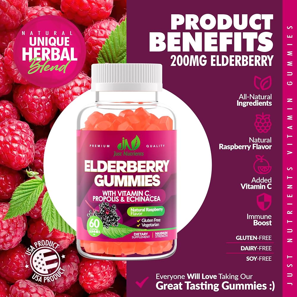 Just Nutrients Elderberry Gummies with Vitamin C & Echinacea - 60 Gummies - image 3