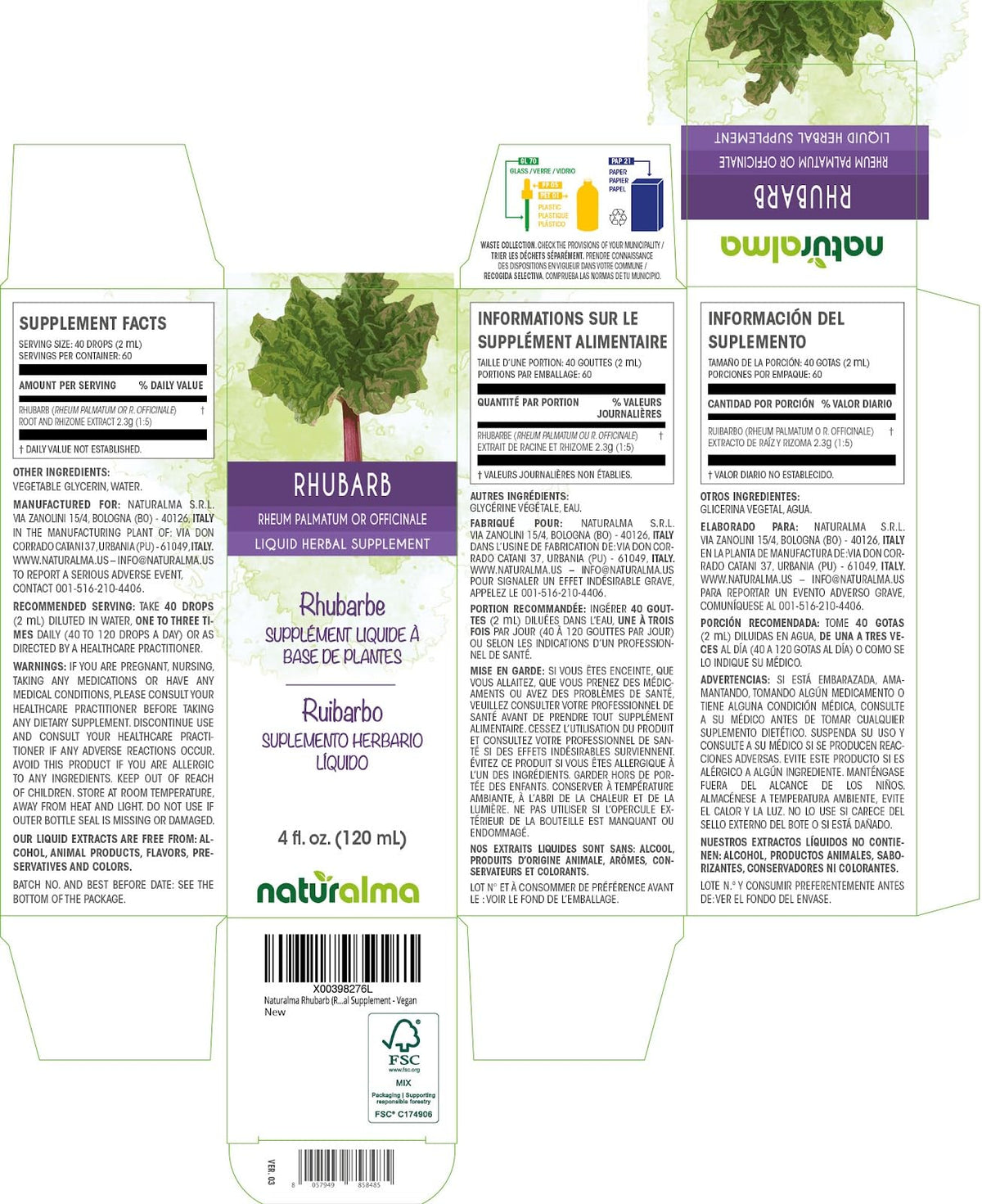 Naturalma Rhubarb Root and Rhizome Herbal Tincture - 4 fl oz - image 2
