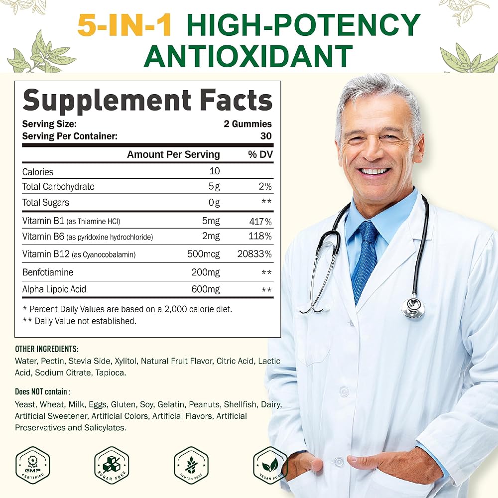 SUGAWITA Pure R-Alpha Lipoic Acid 600mg with Benfotiamine for Nerve