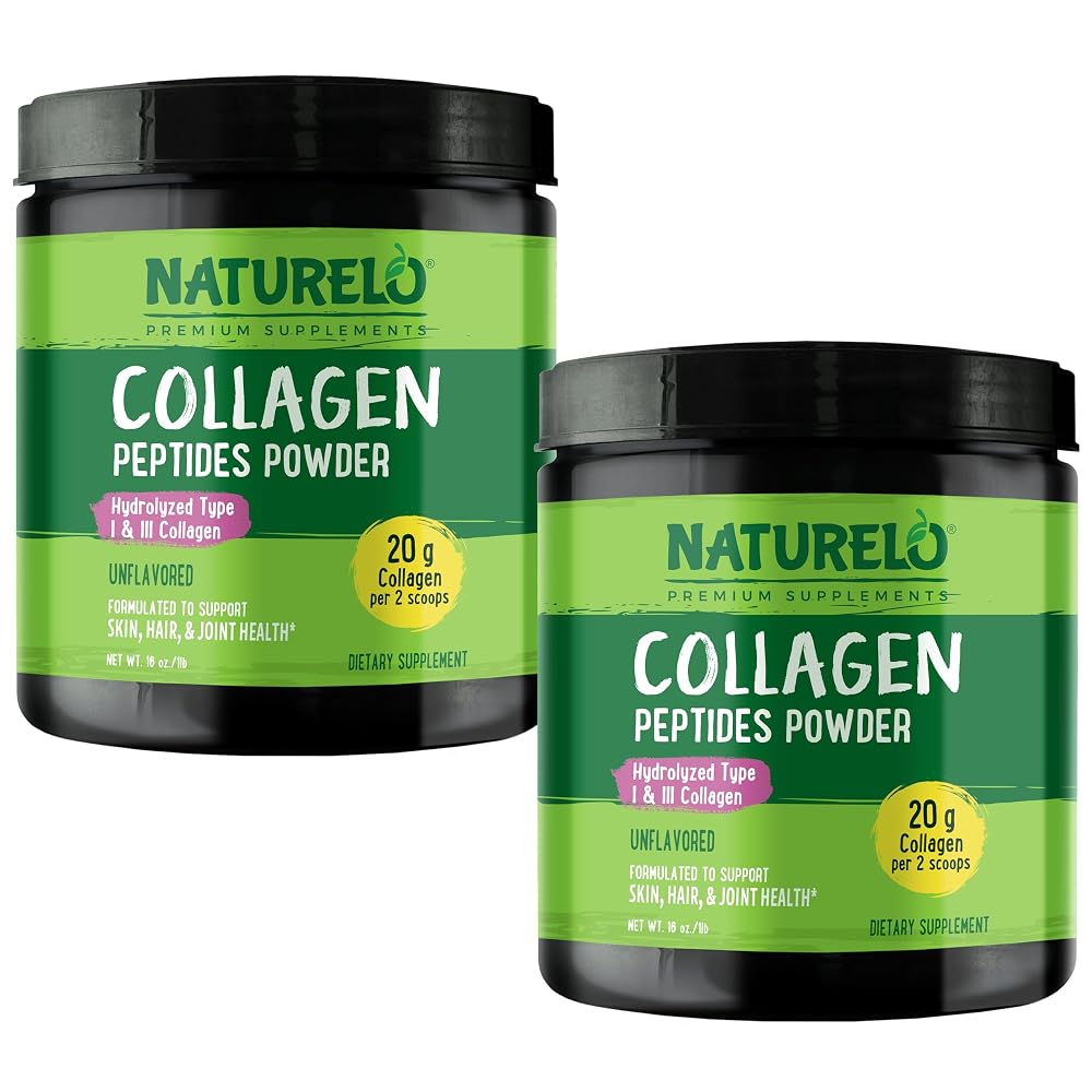 NATURELO Hydrolyzed Collagen Peptide Powder - 32 Oz (2 Pack)