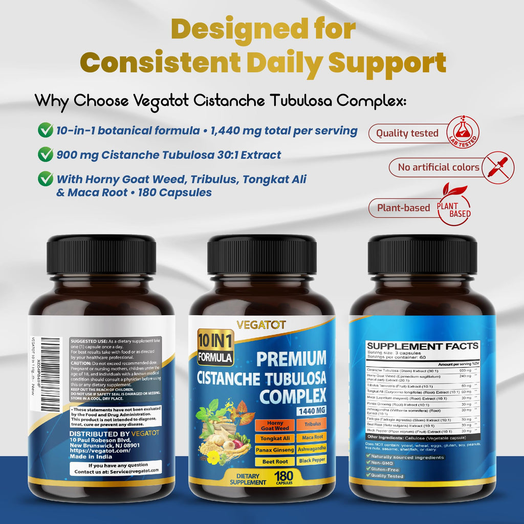 VEGATOT Cistanche 10-in-1 Complex Herbal Supplement - 90 Capsules - image 9