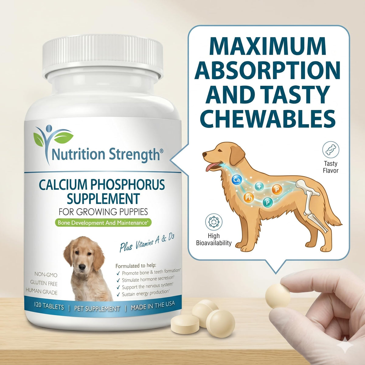 Nutrition Strength Calcium Phosphorus for Dogs - 120 Tablets - image 6