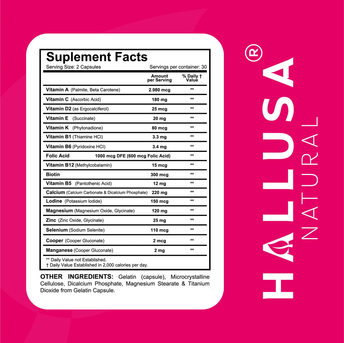 Hallusa Natural Multivitamin for Women, Hair Skin Nails & Immune Support - image 3