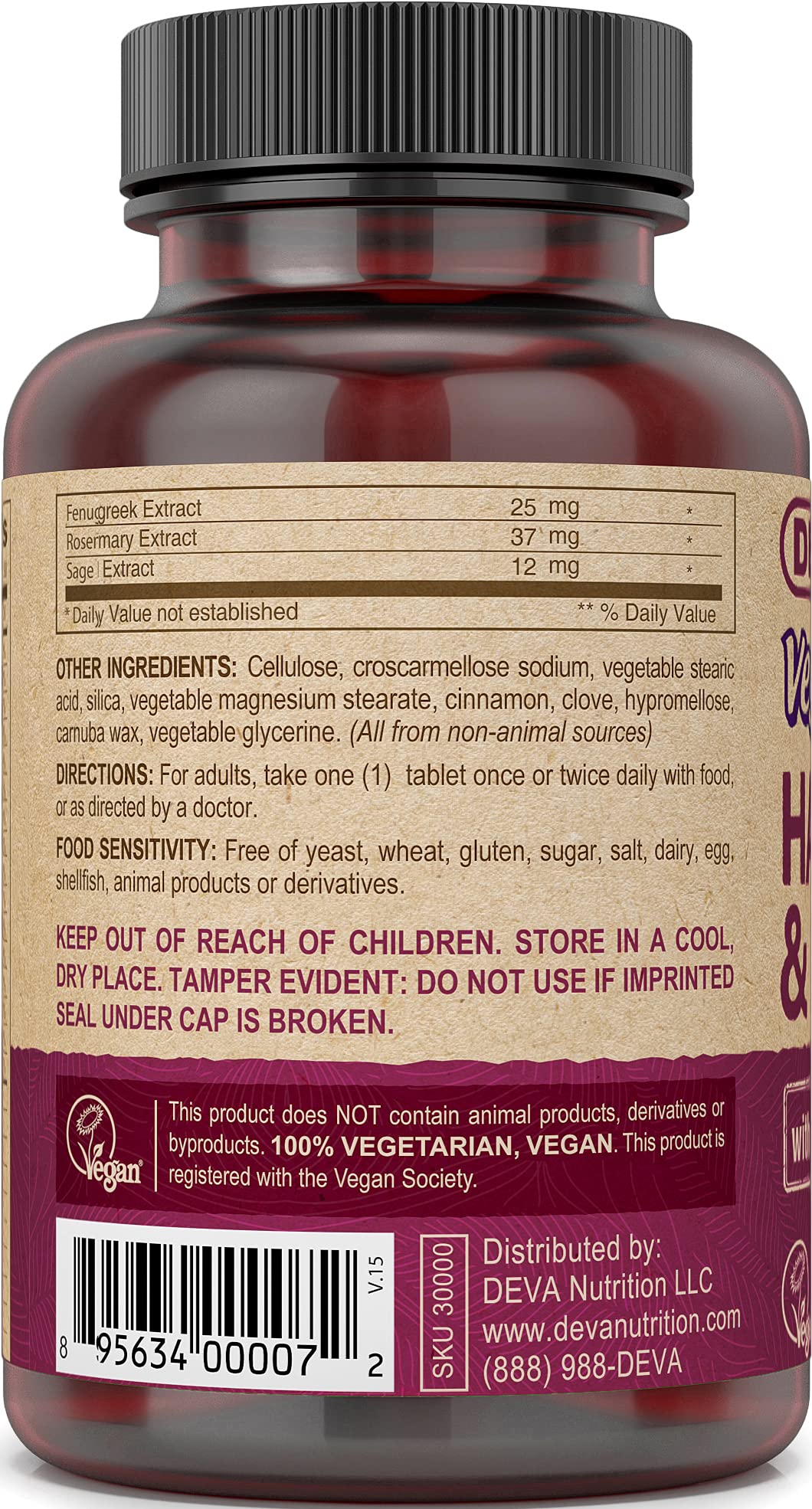 DEVA Vegan Hair, Nails & Skin Vitamins with Biotin - 90 Tablets - image 2