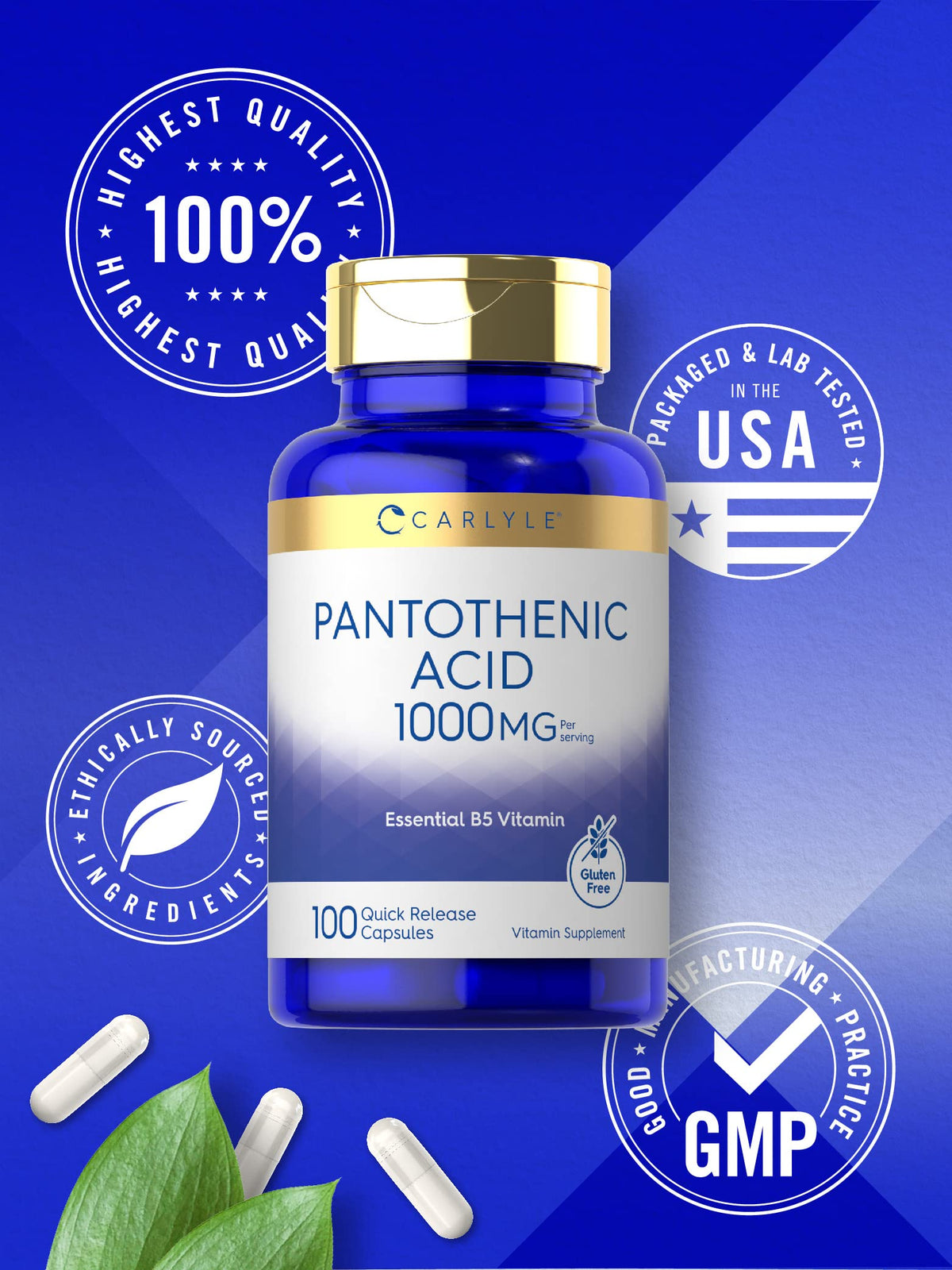 Carlyle Pantothenic Acid Vitamin B5 1000mg - 100 Capsules - image 5