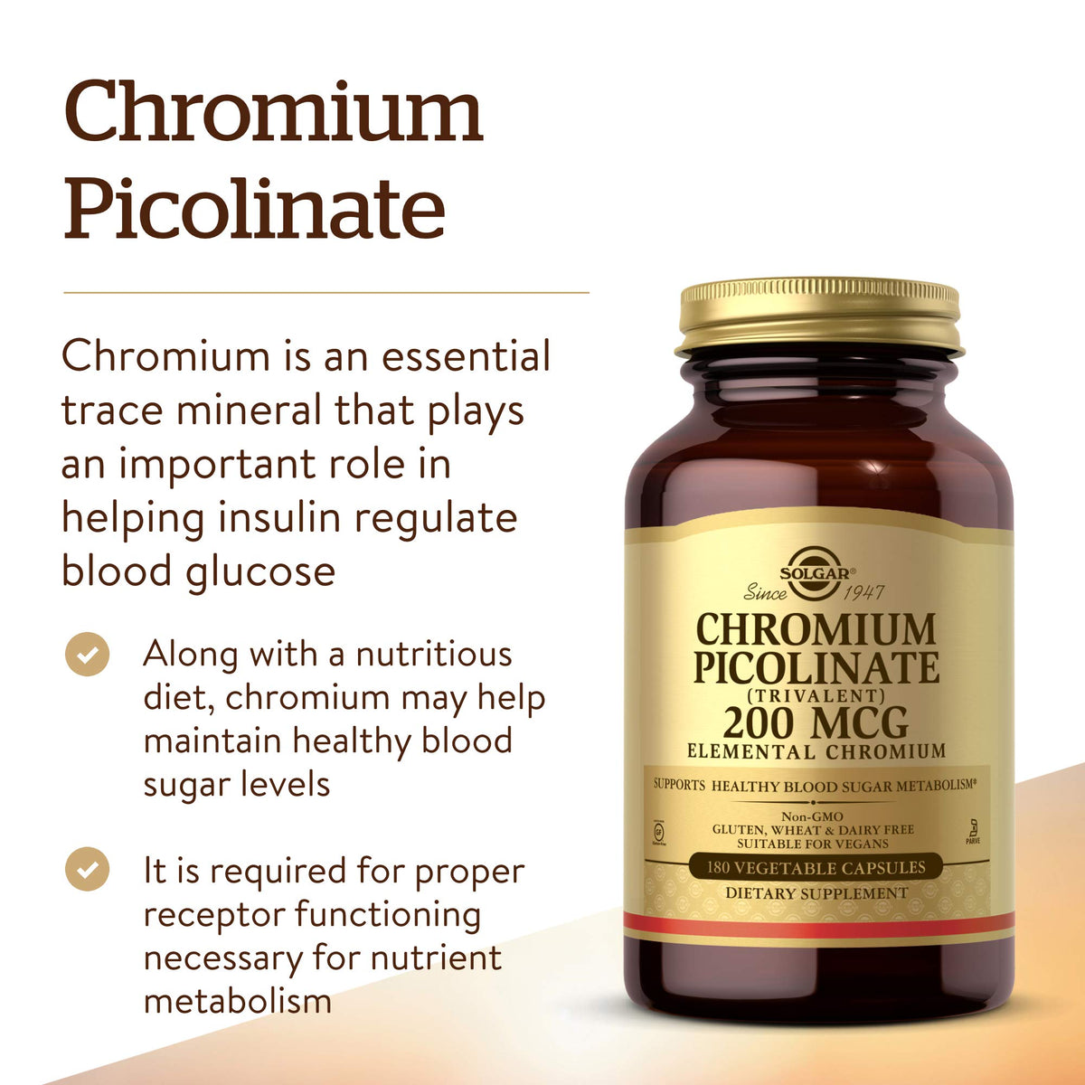 Solgar Chromium Picolinate 200 mcg - 180 Vegetable Capsules - image 3