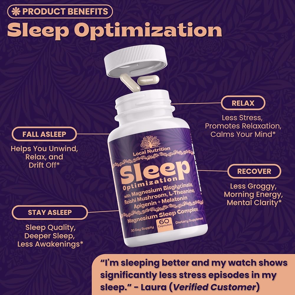 Local Nutrition Sleep Supplement with Magnesium & Reishi - 60 Capsules - image 5