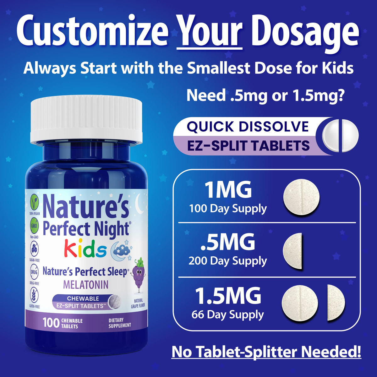 Nature's Perfect Night Kids Melatonin 1mg - 100 Chewable Tablets - image 5