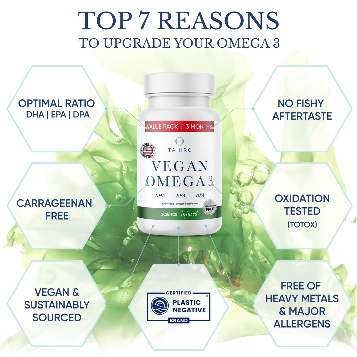 TAHIRO Vegan Omega-3 Softgels for Brain Health - 180 Count - image 2