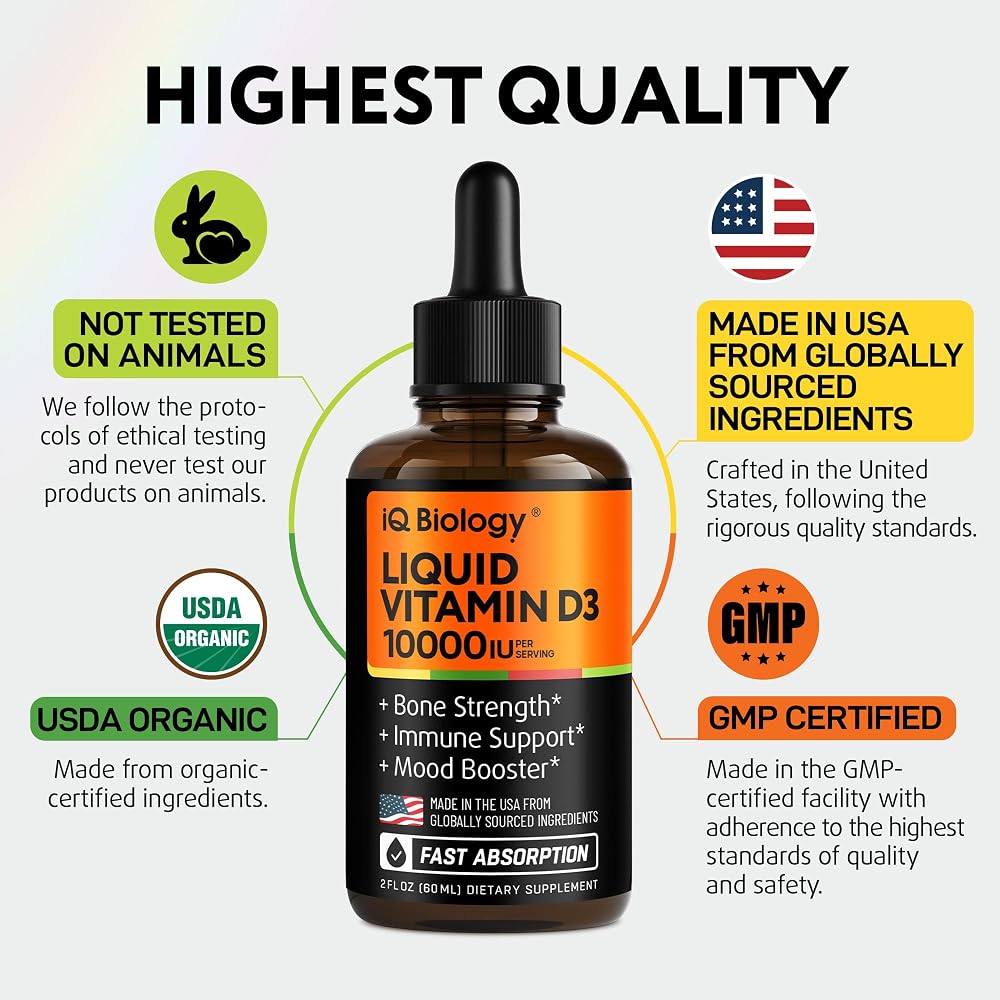 IQ Biology Liquid Vitamin D3 10000 IU Drops - 2 Fl Oz - image 4