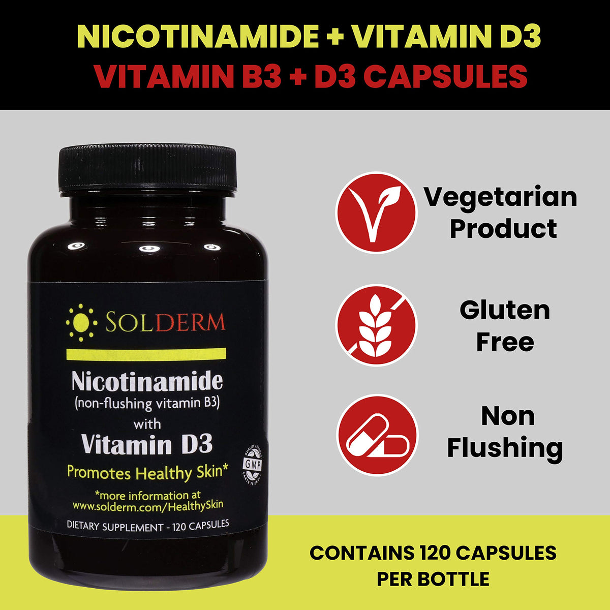 SOLDERM Nicotinamide Vitamin B3 and D3 Supplement - 60 Capsules - image 2