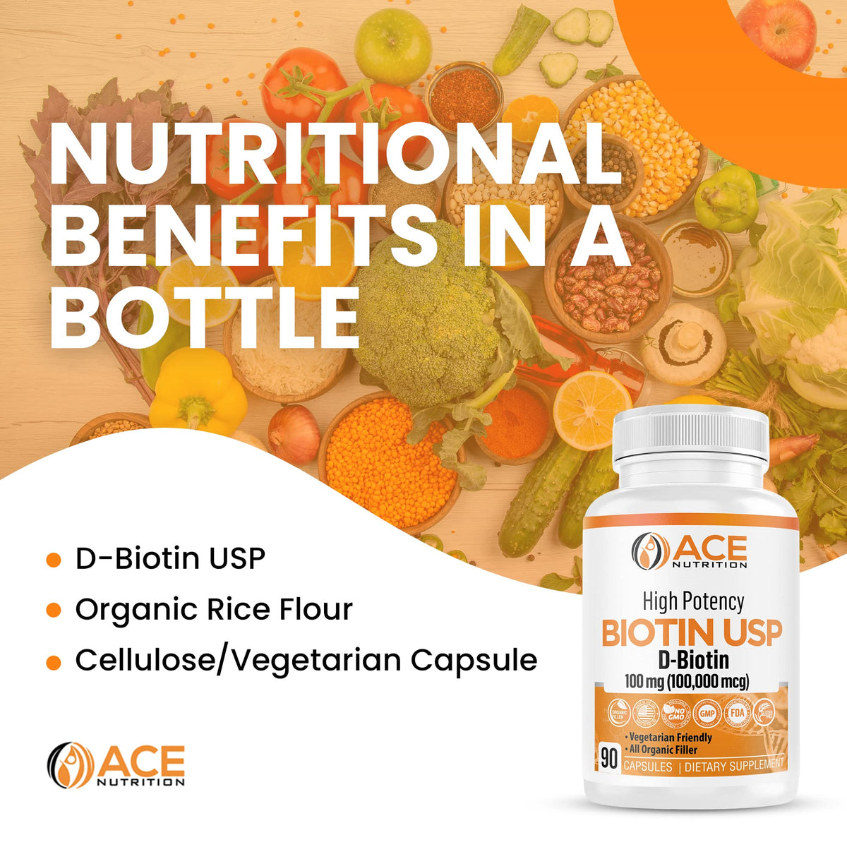 ACE NUTRITION High Potency Biotin USP 100mg - 270 Capsules - image 5