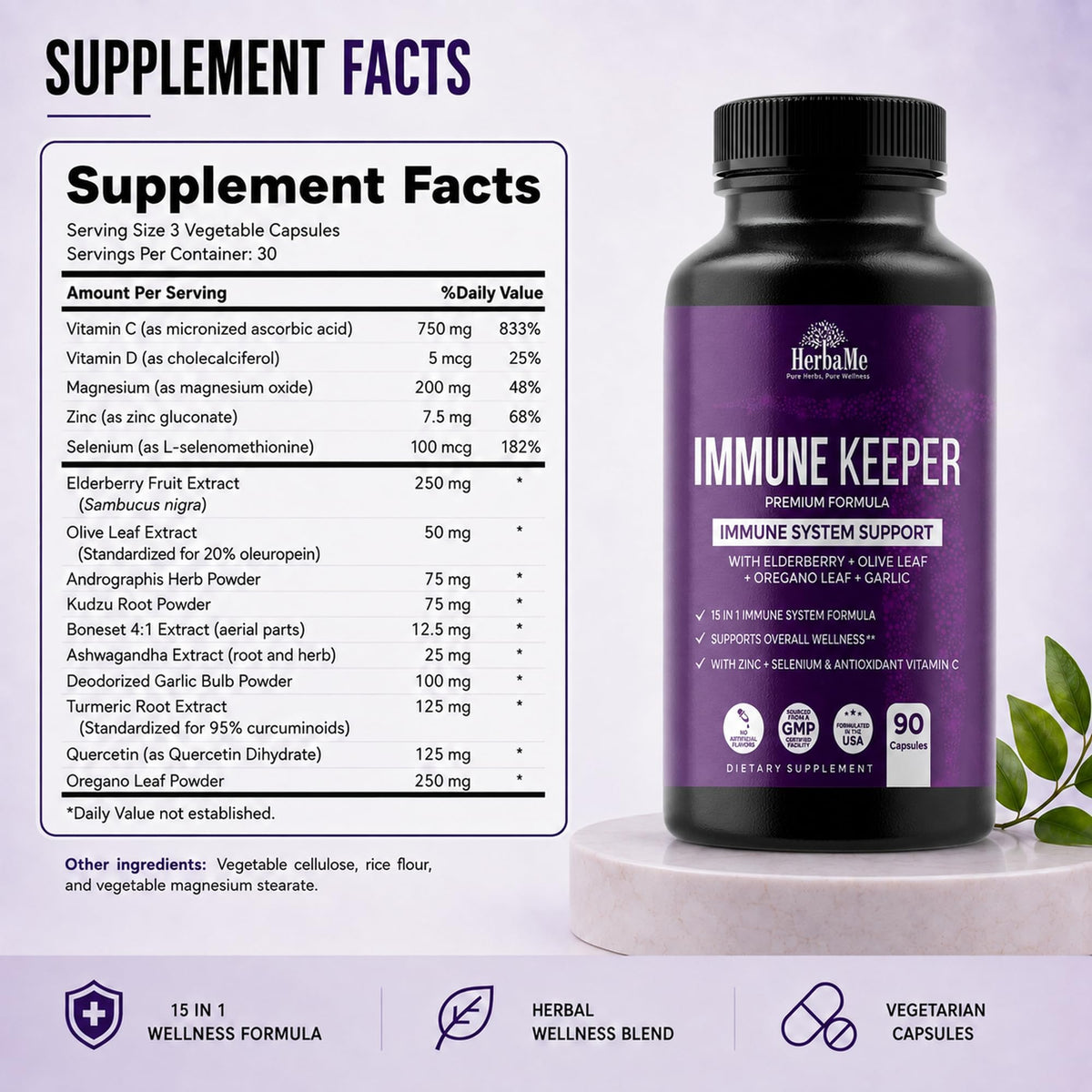 HerbaMe Immune Support Supplement with Elderberry & Zinc - 90 Capsules - image 9