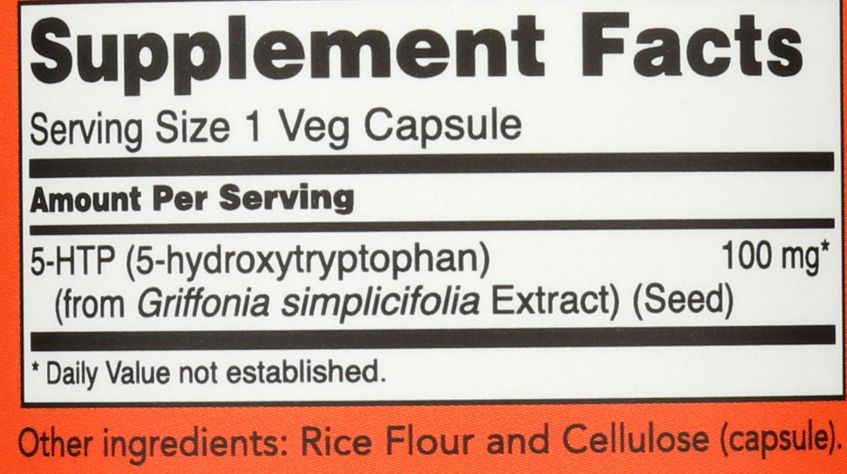 NOW Foods 5-HTP 100mg Vegetarian Capsules - 240 Count - image 3