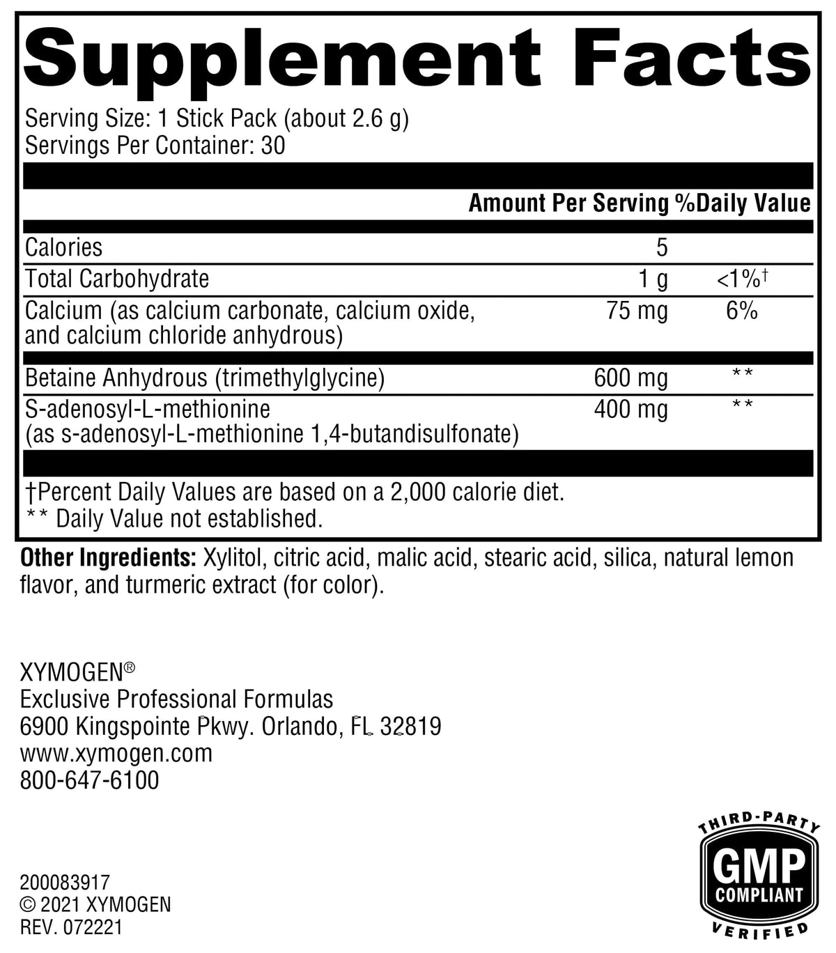 XYMOGEN SAM-e & TMG Powder Lemon - 30 Servings - image 2