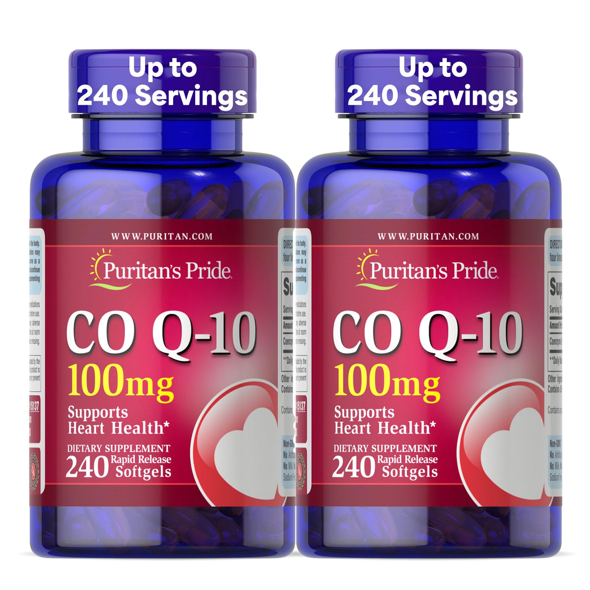 Puritan's Pride Coenzyme CoQ10 100mg Heart Health - 480 Softgels