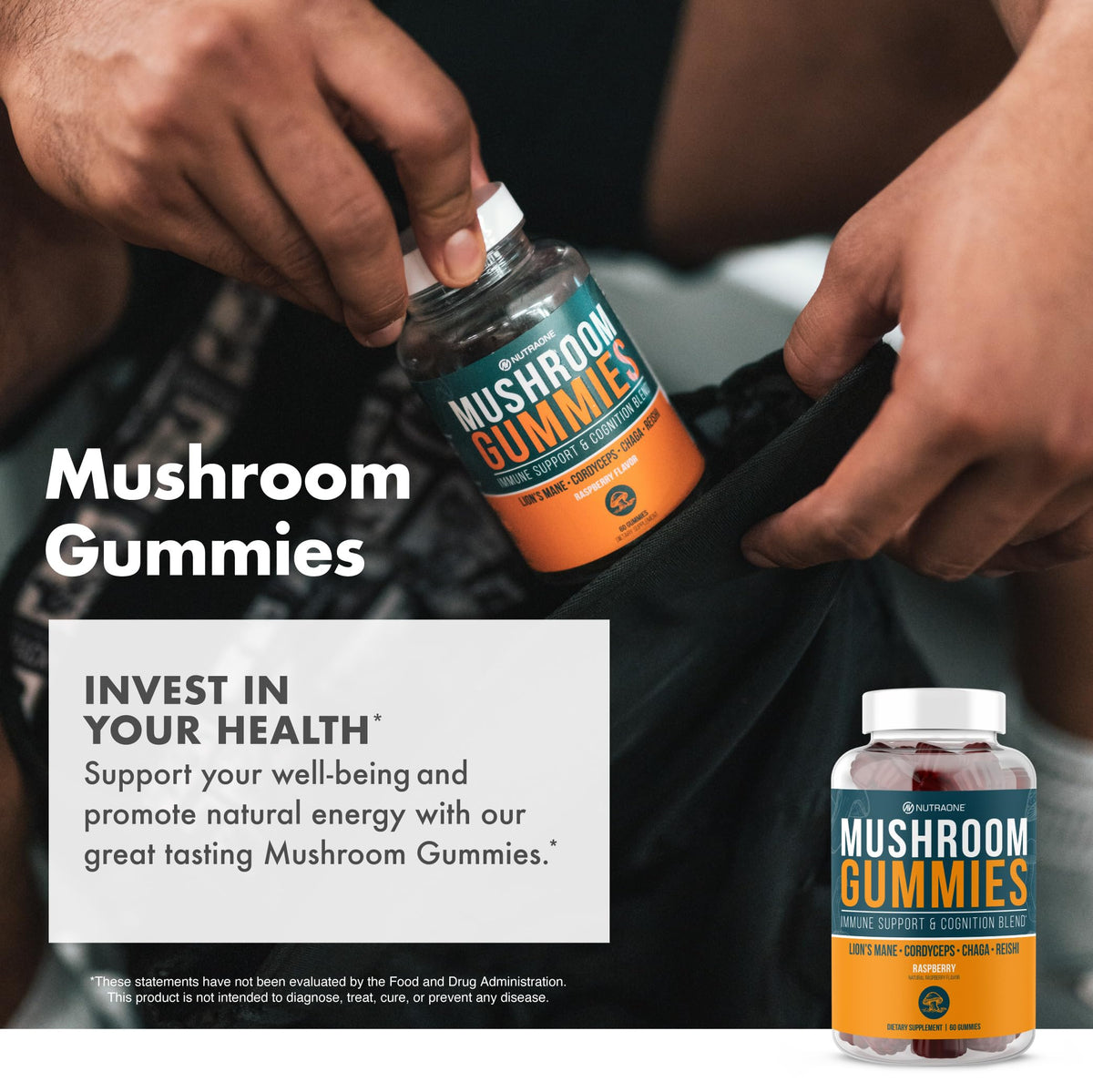 NutraOne Mushroom Gummies Raspberry - 60 Gummies - image 7