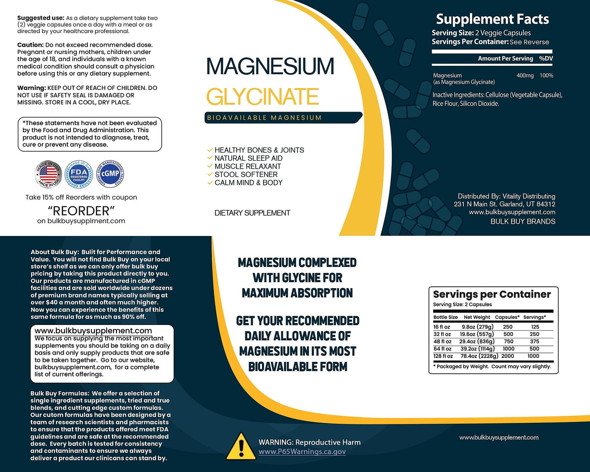 Bulk Buy Magnesium Glycinate - 400 mg Pure Mg2+ complexed