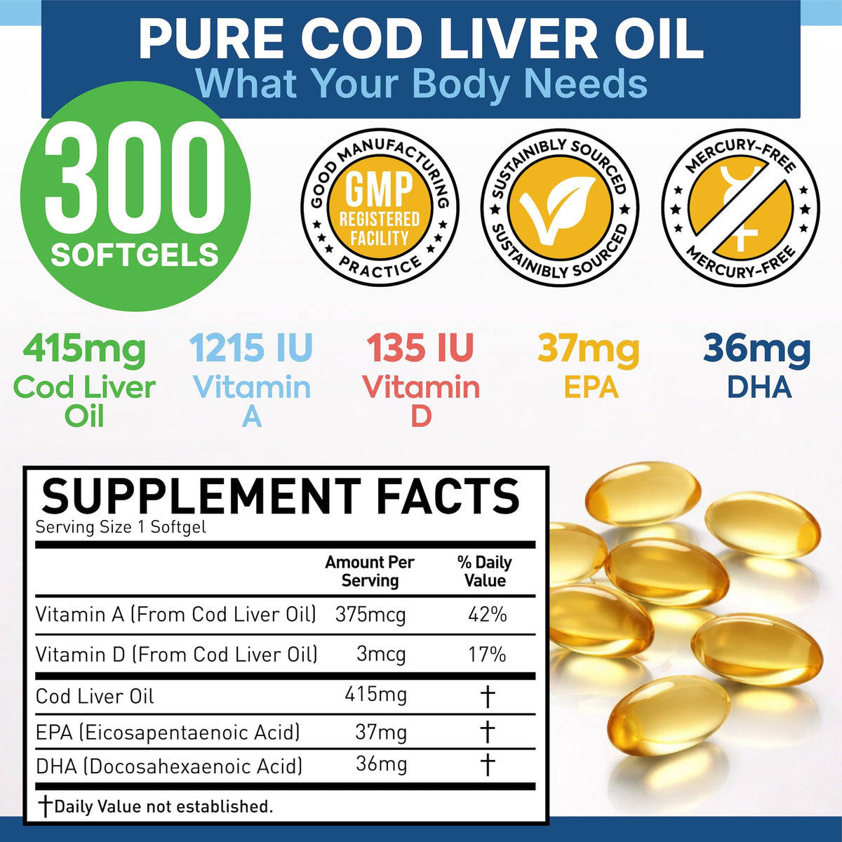 Dr. Martin's Nutrition Cod Liver Oil Omega 3 - 300 Softgels - image 4
