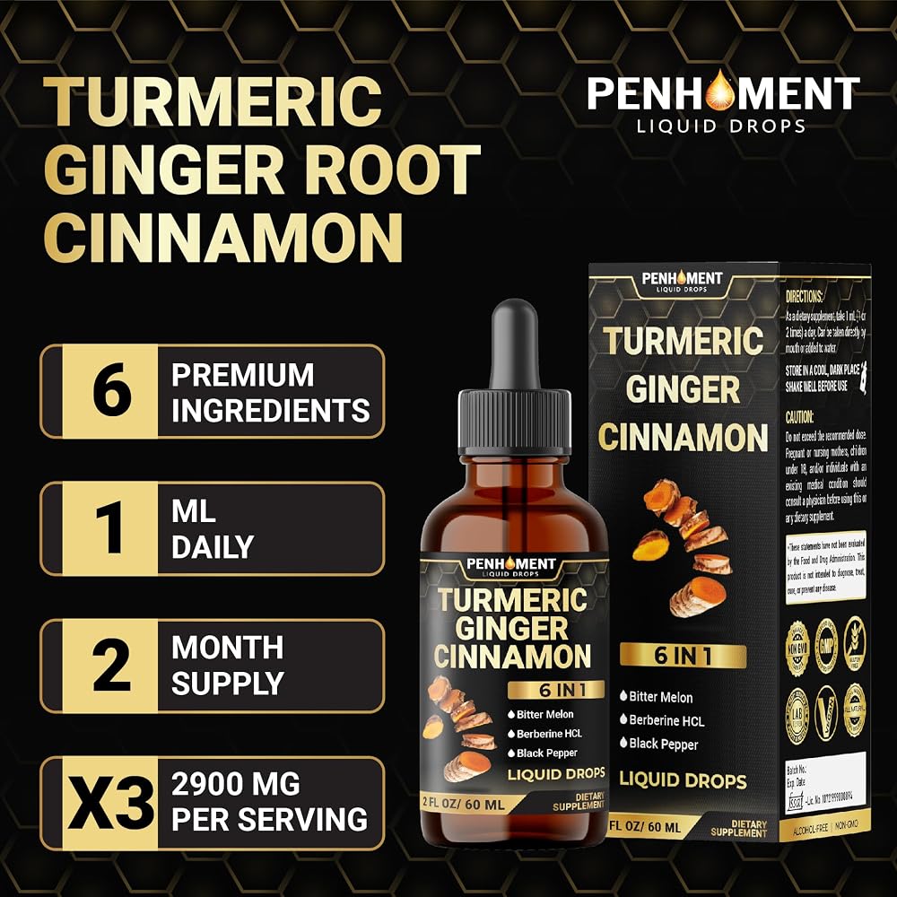 Penhoment 6in1 Liquid Turmeric Curcumin with Ginger & Berberine - 2 Fl Oz - image 6