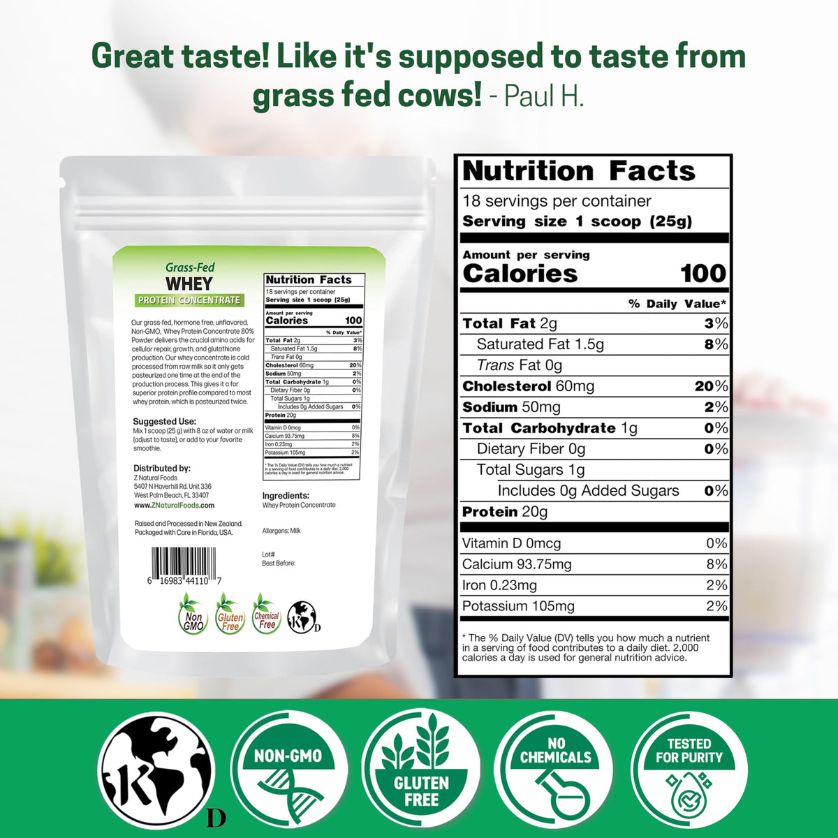 Z Natural Foods Grass-Fed Whey Protein Concentrate - Cold Processed