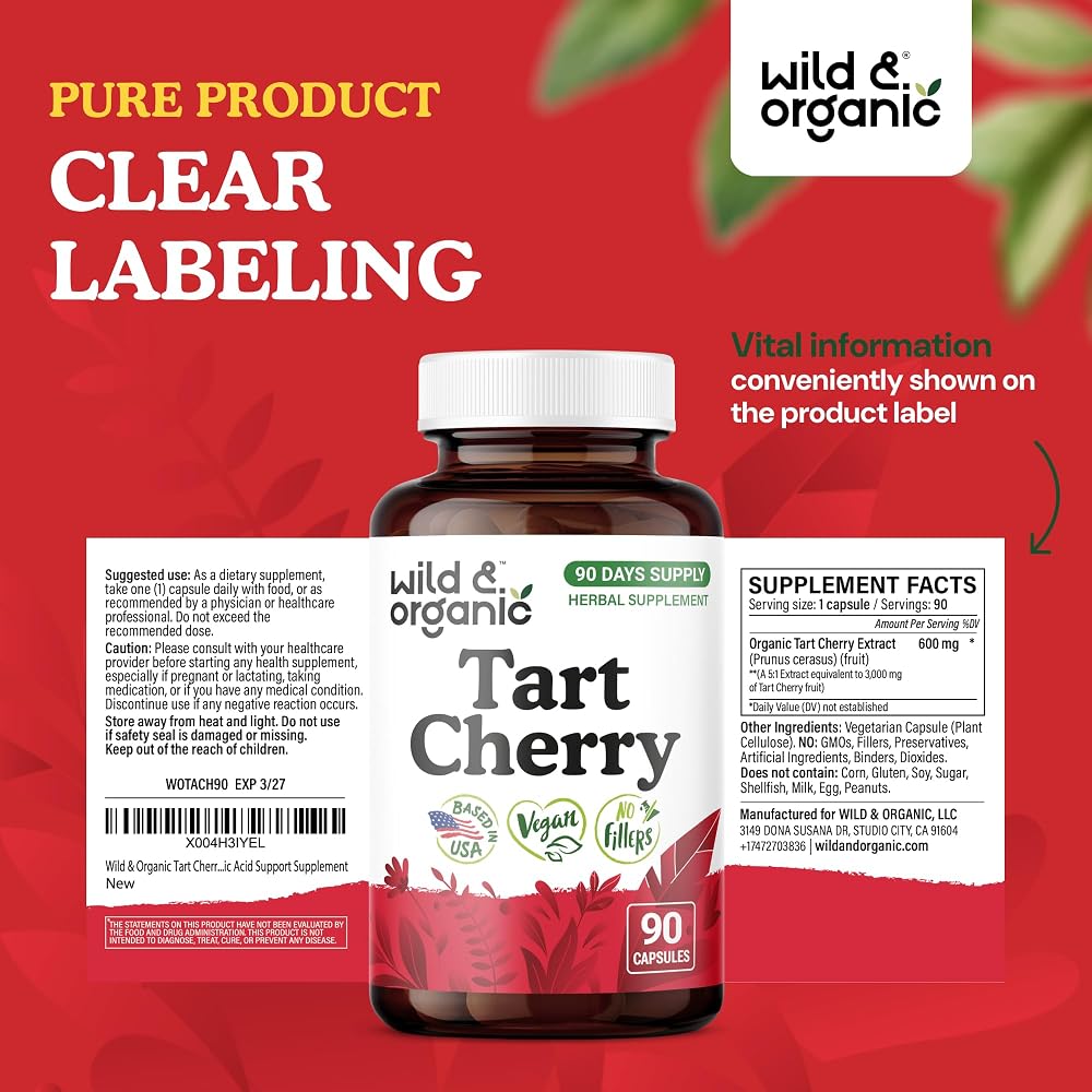 Wild & Organic Tart Cherry Capsules 600 mg Uric Acid Support - 90 Count - image 7