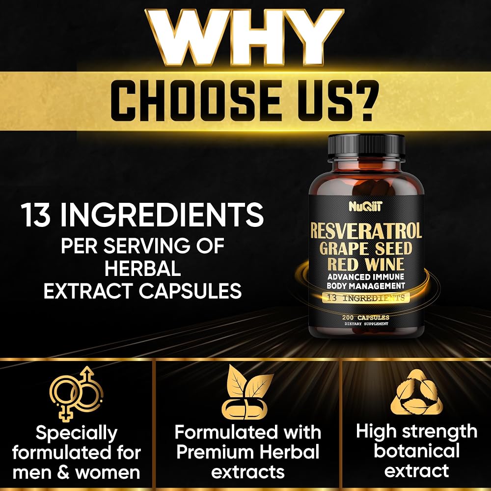 NUQIIT Trans Resveratrol Supplement with Red Wine Extract - 200 Capsules - image 5