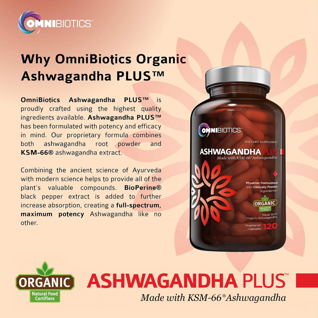 OmniBiotics Organic Ashwagandha 1300mg Stress Relief - 120 Capsules - image 4