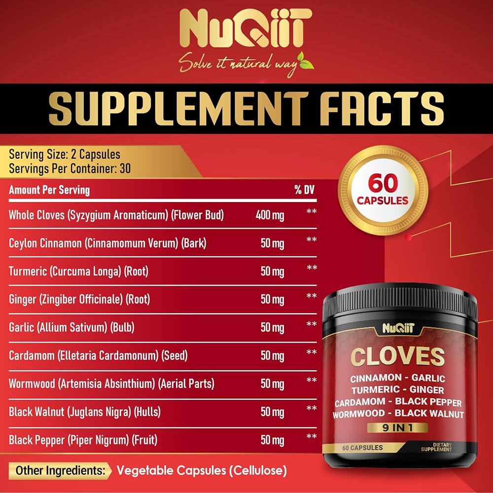 NUQIIT 9in1 Clove Supplement with Cinnamon & Turmeric - 60 Capsules - image 2