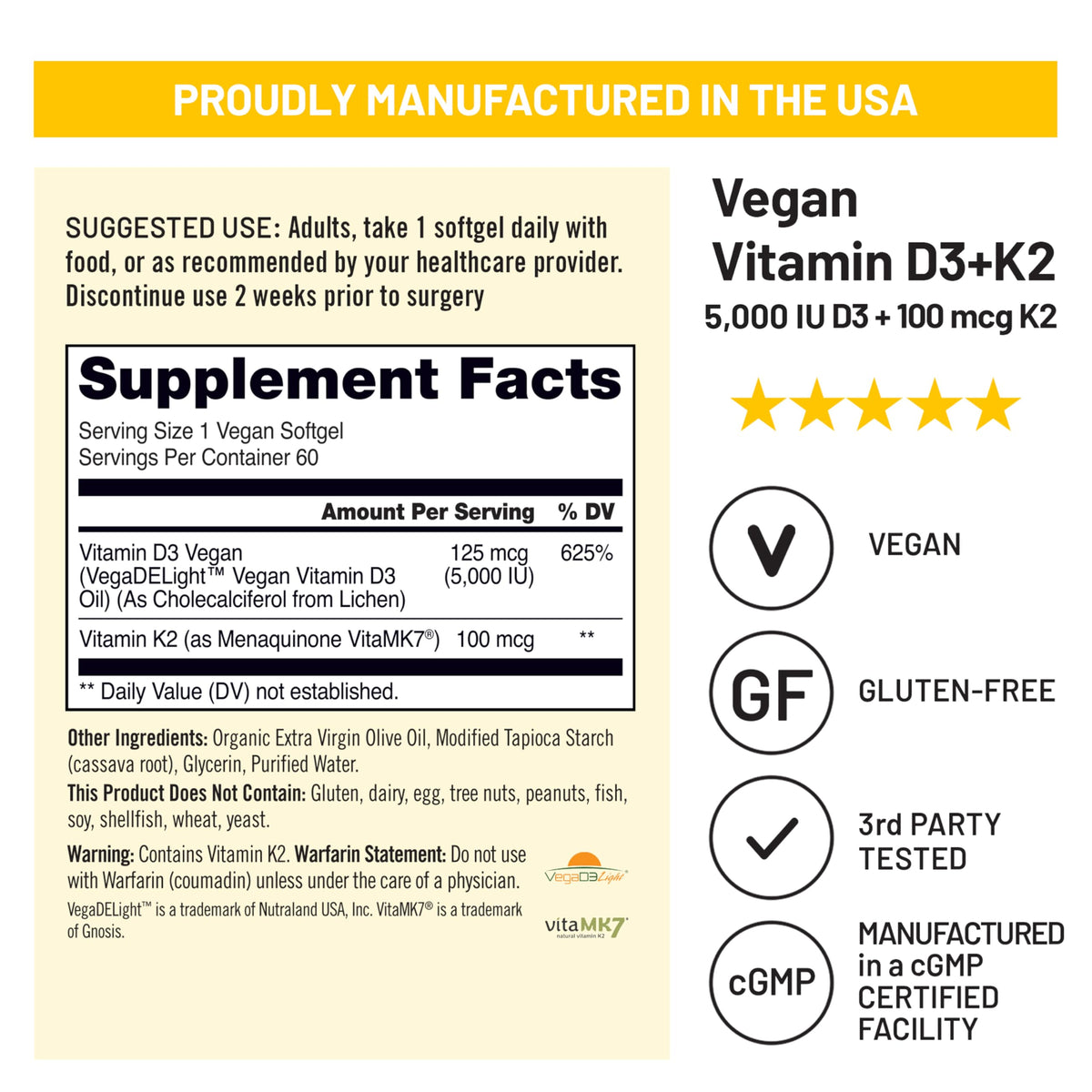 NatureWise Vegan Vitamin D3 K2 Supplement 5000IU - 60 Softgels - image 4