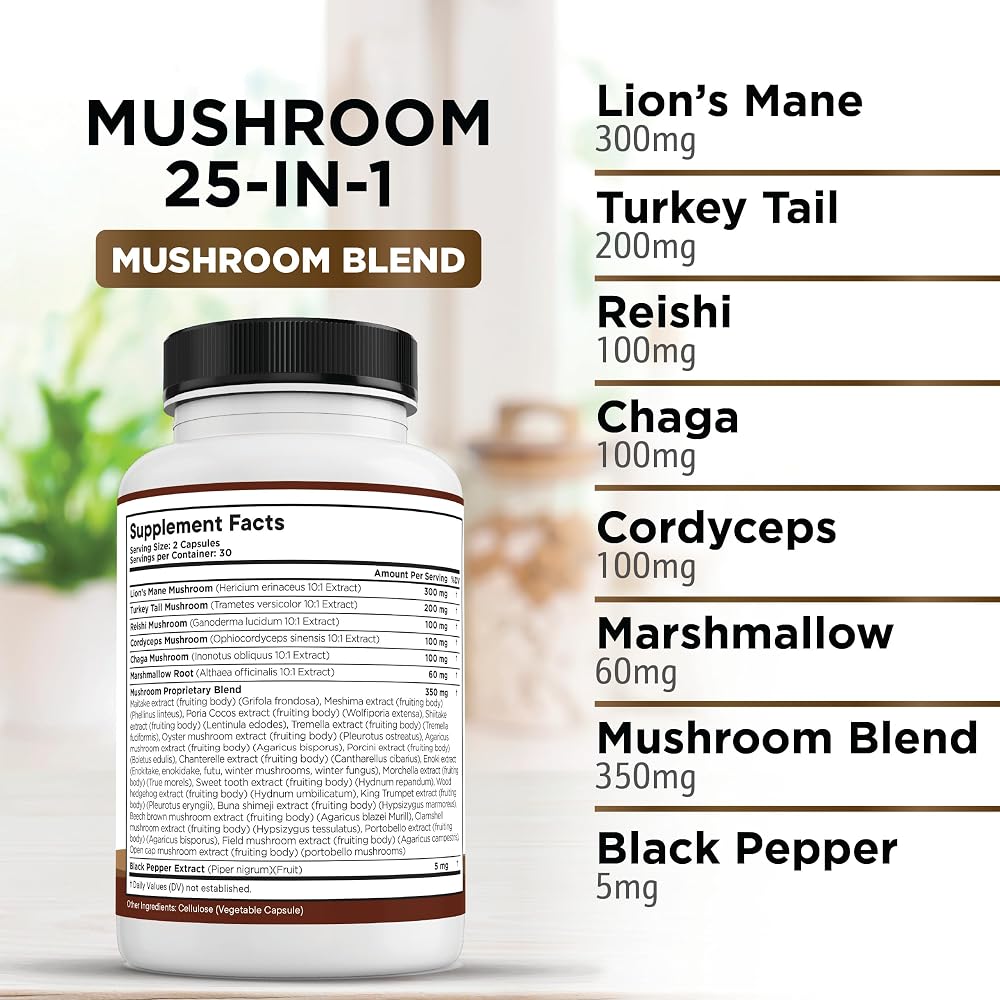 Liberty Lifestyle Lions Mane Mushroom Supplement with Turkey Tail