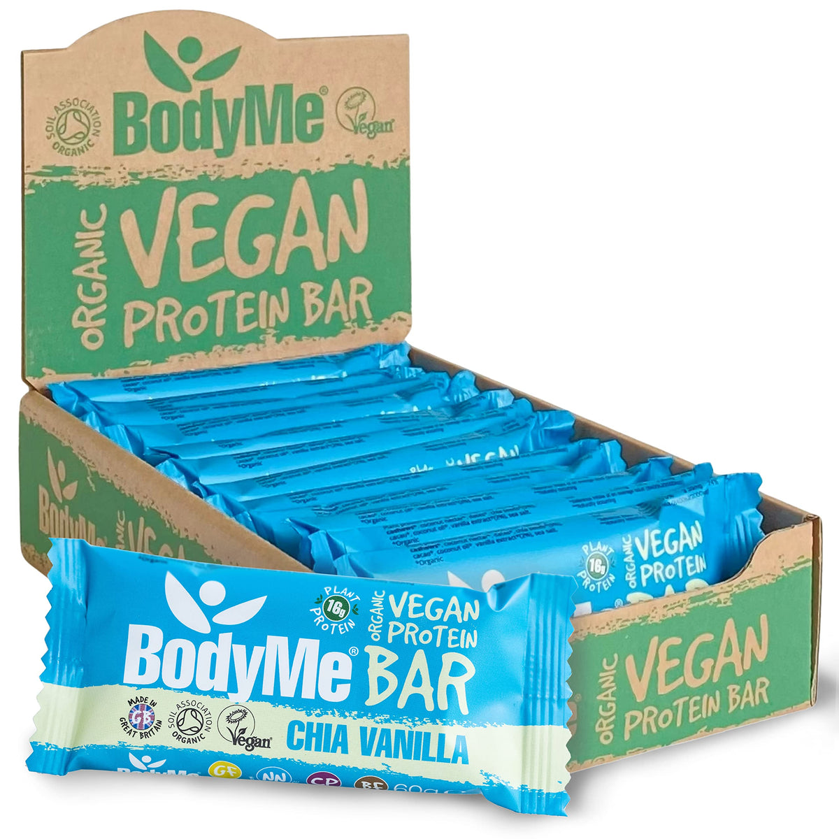 BodyMe Organic Vegan Protein Bar Chia Vanilla - 12 x 60g