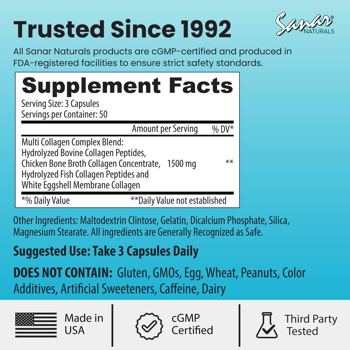 Sanar Naturals Multi Collagen Pills Types I II III V X - 150 Capsules - image 3