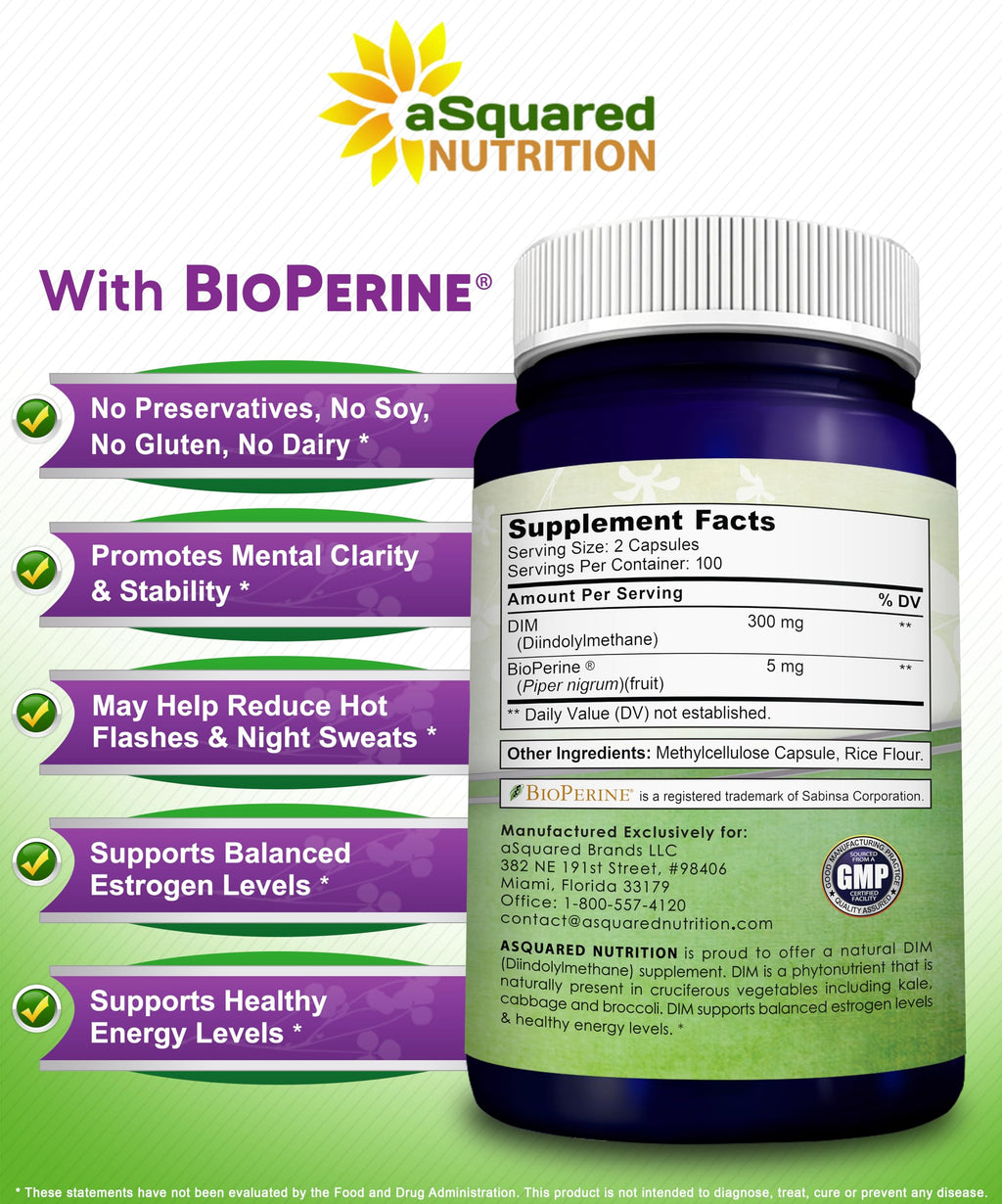 aSquared Nutrition DIM Supplement 300mg - 200 Vegetarian Capsules - image 5