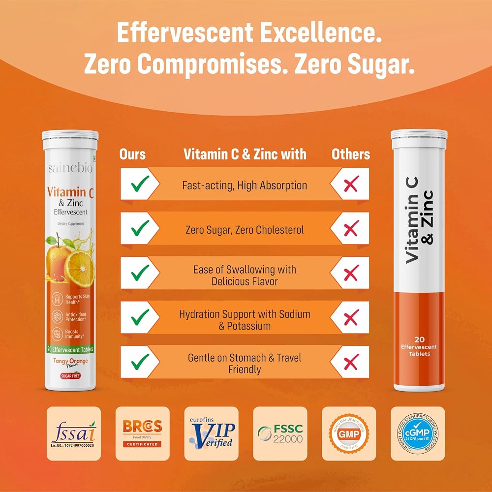 SAINEBIO Vitamin C 1000mg & Zinc 10 mg Effervescent Tablets