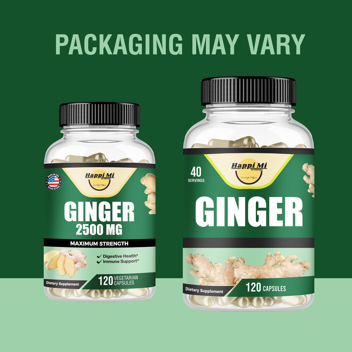 Happi Mi Nutrition Ginger Root Capsules 2500mg - 120 Vegetarian Capsules - image 2