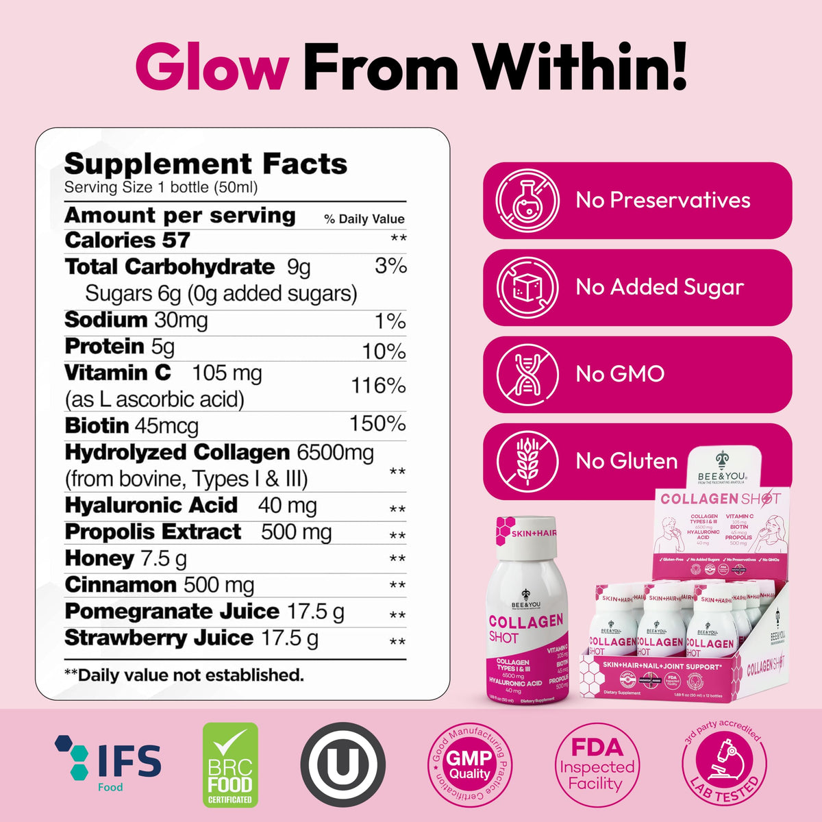 Bee and You Collagen Liquid Shot with Vitamin C and Biotin - 12 Pack - image 6