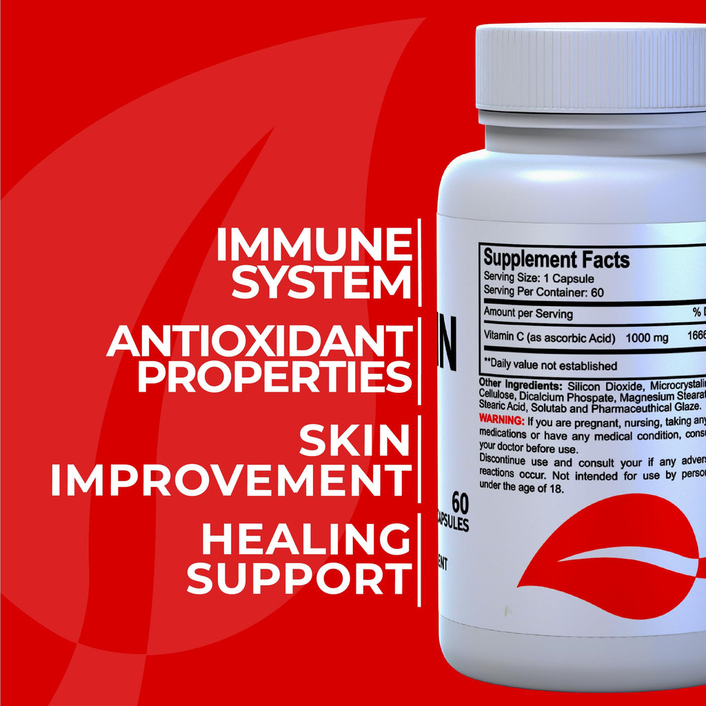 Hallusa Natural Vitamin C 1000mg Immune & Antioxidant Support - 60 Capsules - image 2