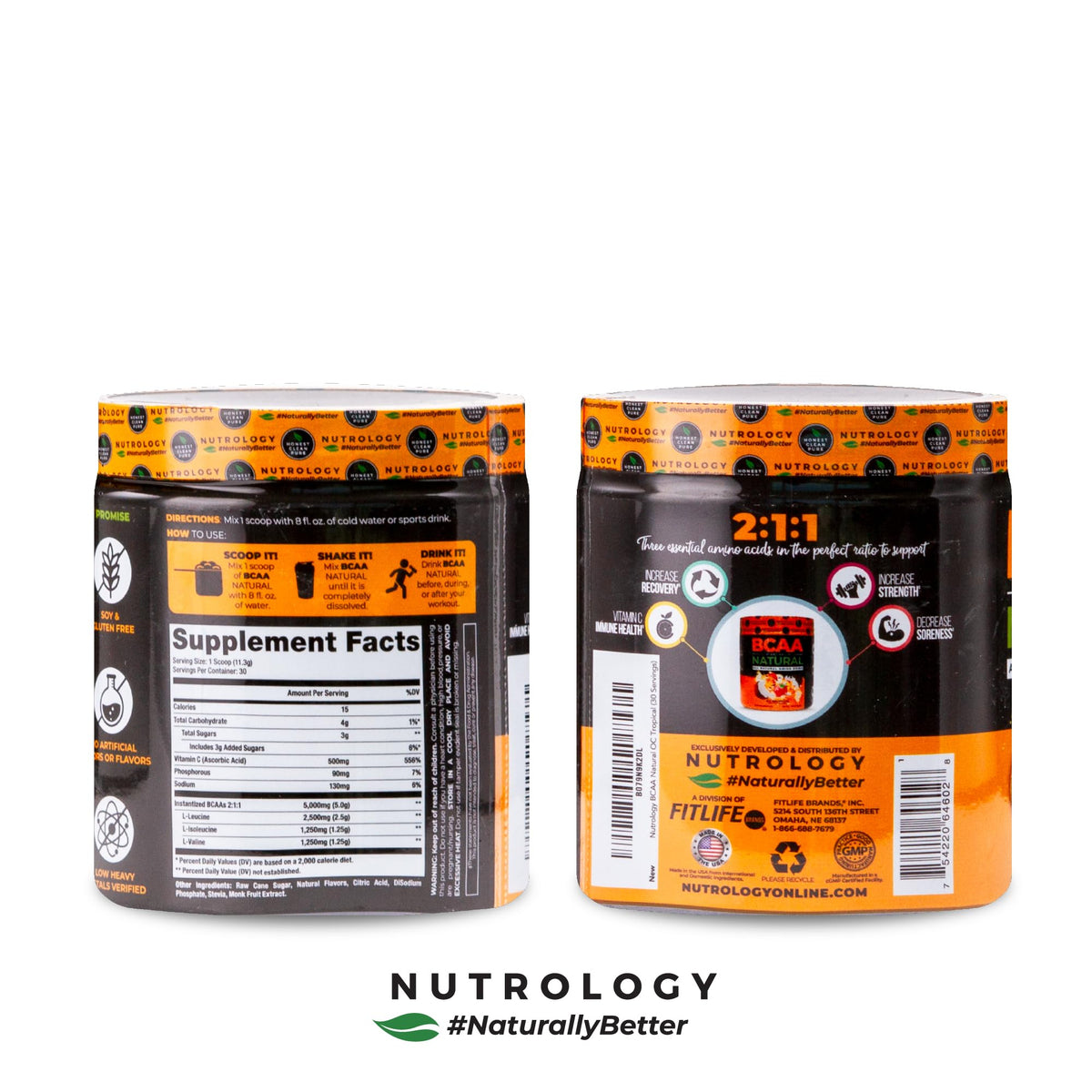 Nutrology BCAA Natural Orange Coconut Flavor - 30 Servings - image 3
