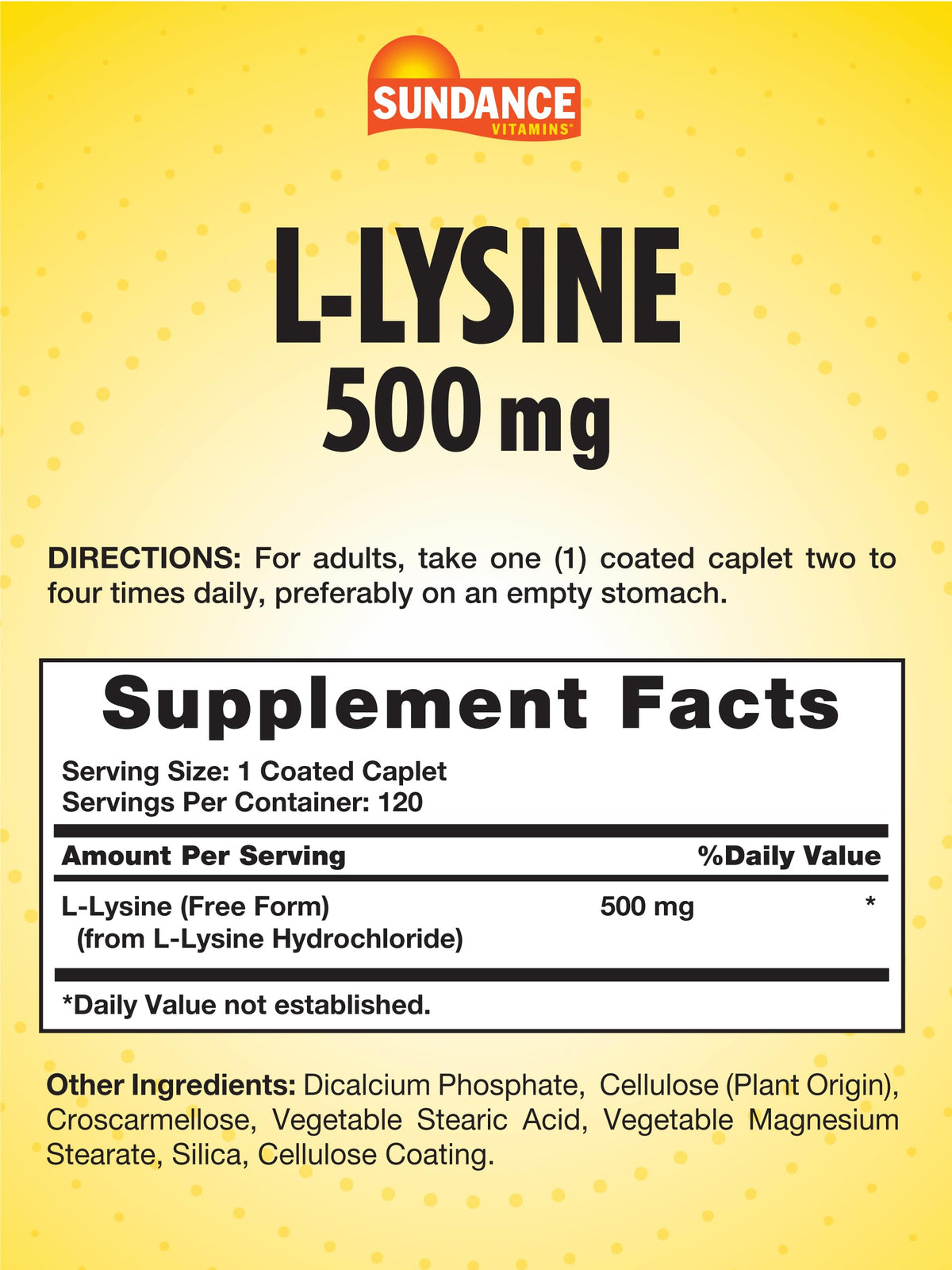 Sundance L-Lysine 500mg Free Form Amino Acid - 120 Caplets - image 2