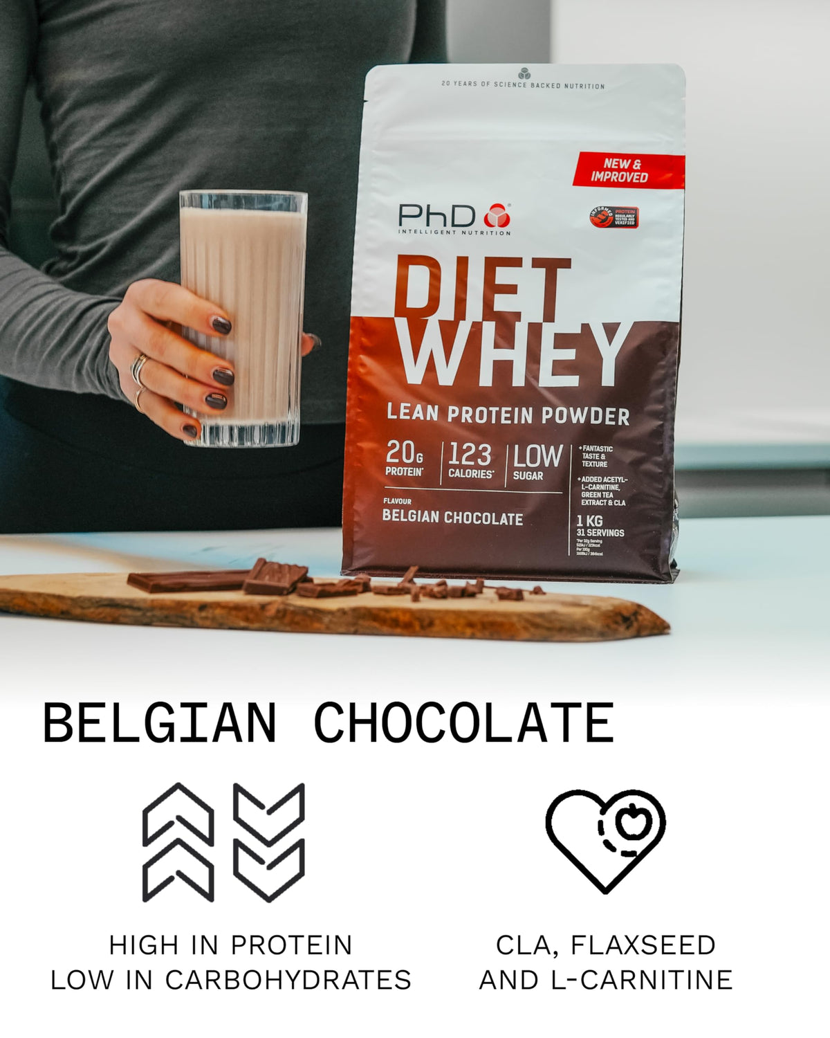 PhD Diet Whey Belgian Chocolate Protein Powder - 1kg - image 2