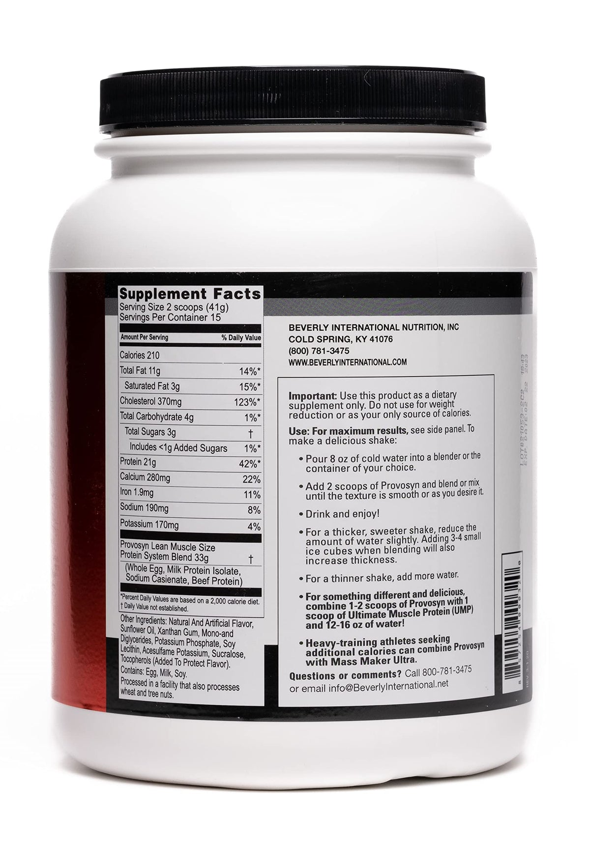 Beverly International PROVOSYN Whole Egg Milk Beef Protein Powder - 616 g - image 2
