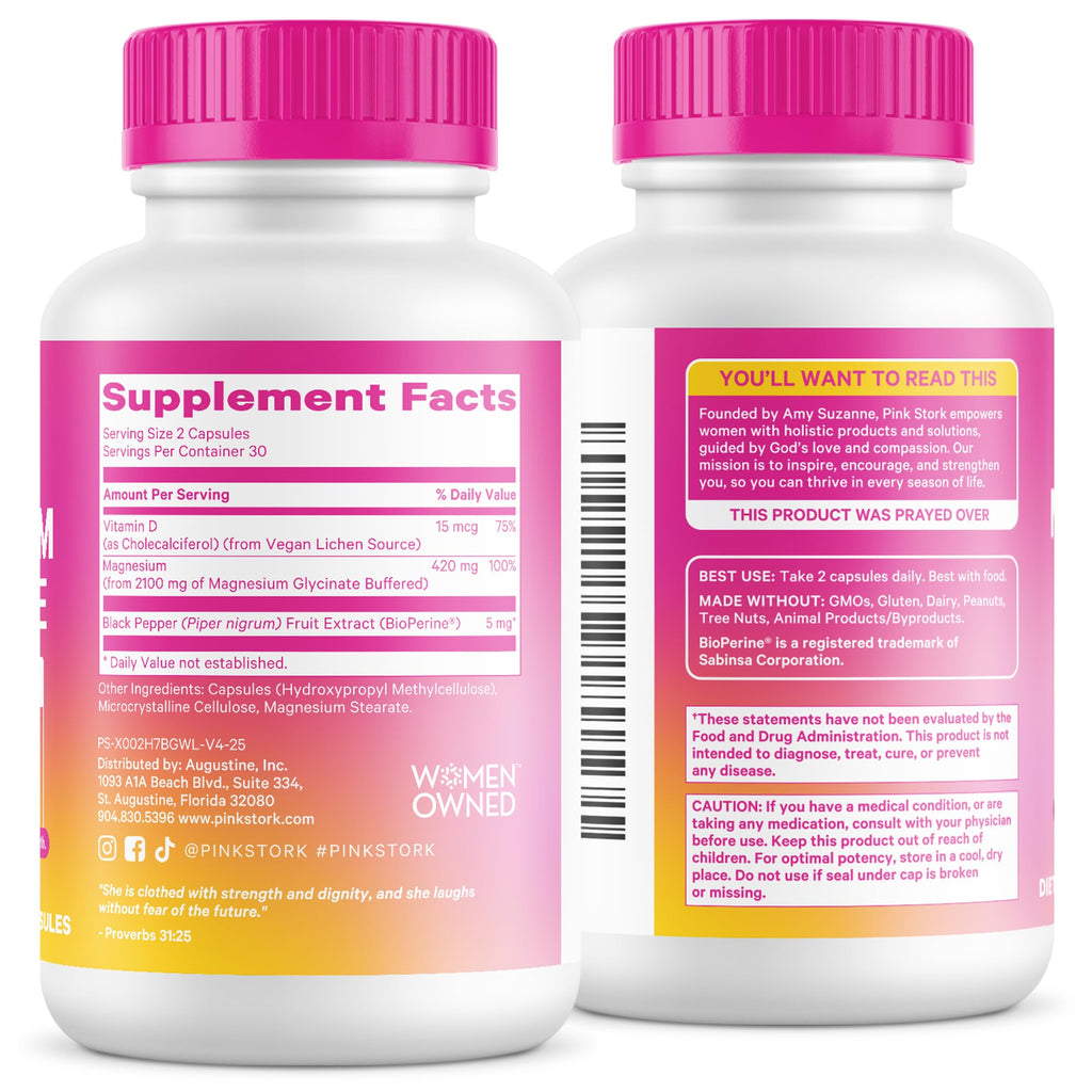 Pink Stork Magnesium Glycinate with Vitamin D3 - 60 Capsules - image 8