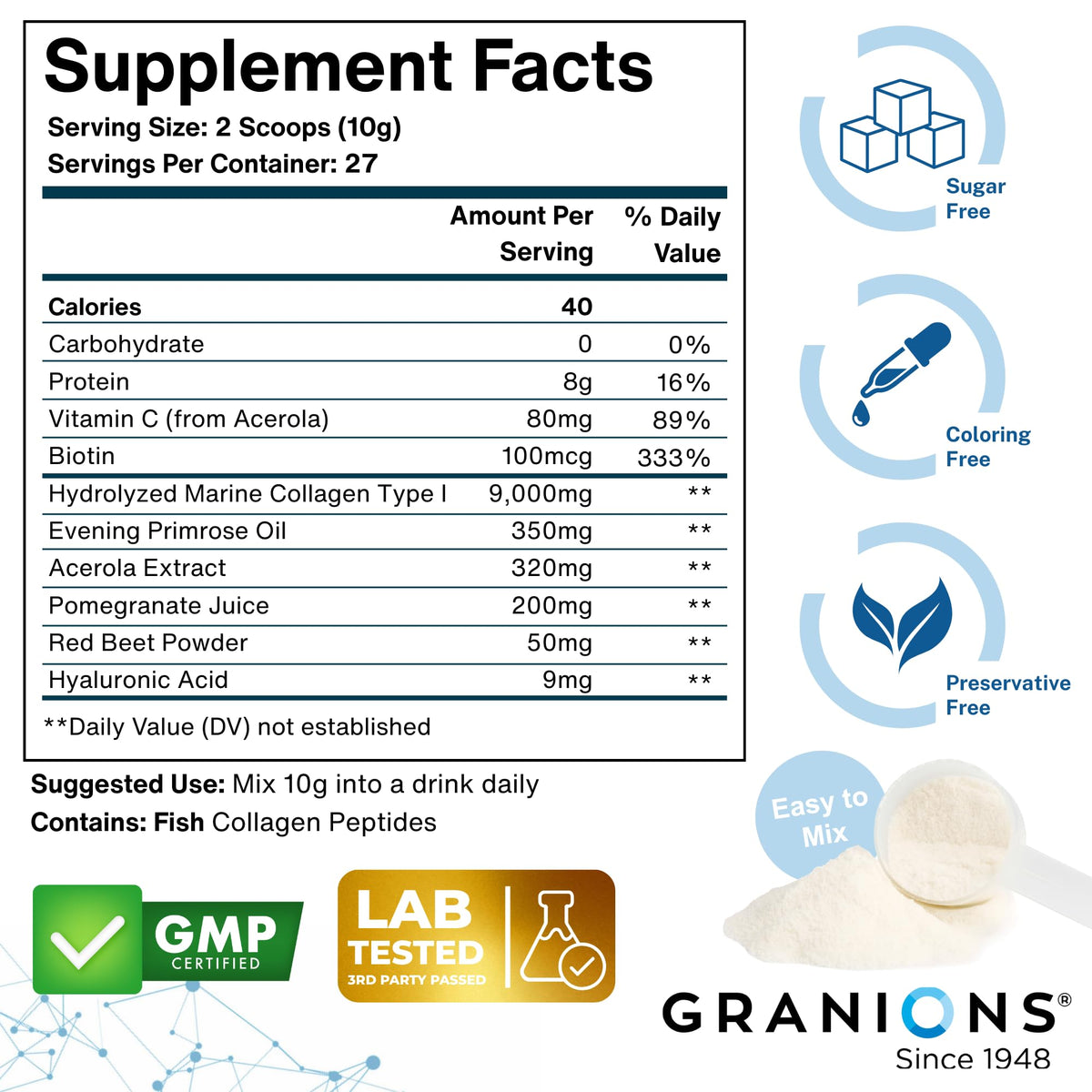 Granions Marine Collagen Powder - Type I Hydrolyzed Peptides - 9.7oz - image 5