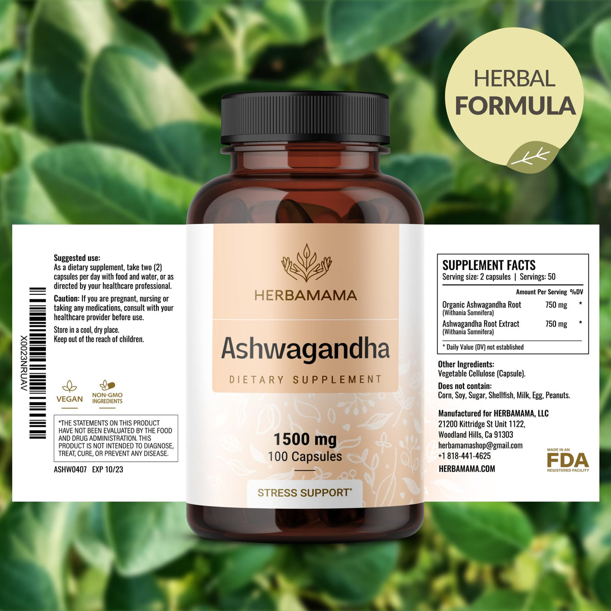 HERBAMAMA Ashwagandha Root Capsules for Mood & Relaxation - 100 Count - image 7