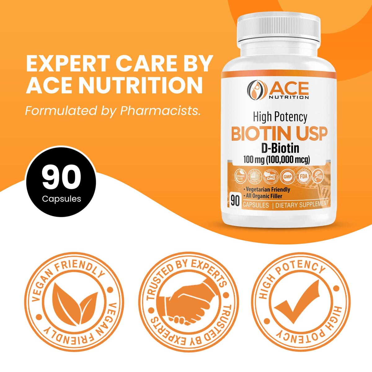 ACE NUTRITION High Potency Biotin USP 100mg - 270 Capsules - image 4