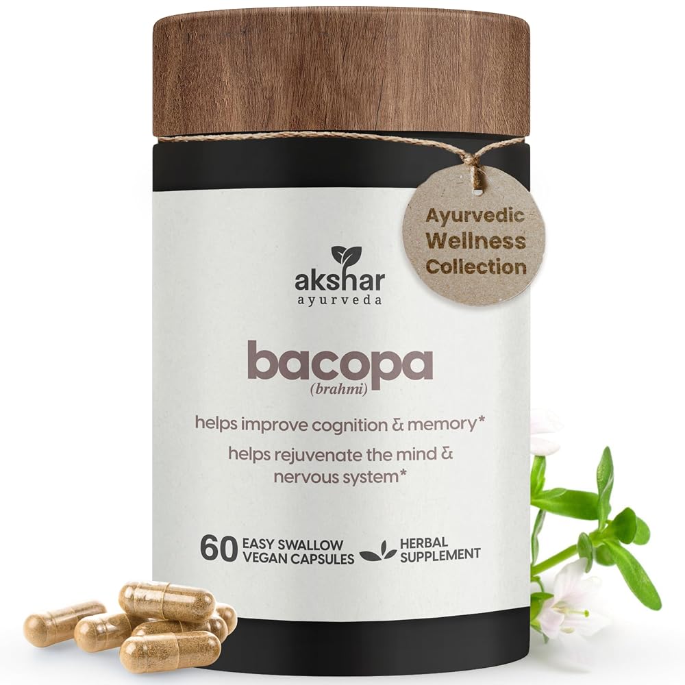 AKSHAR Ayurveda Bacopa Monnieri 500mg Brahmi Supplement - 60 Capsules