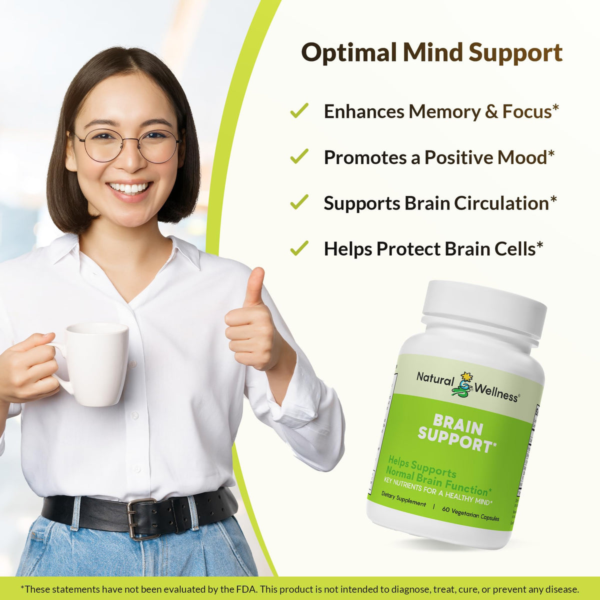 Natural Wellness Brain Support Cognitive Supplement - 60 Capsules - image 3