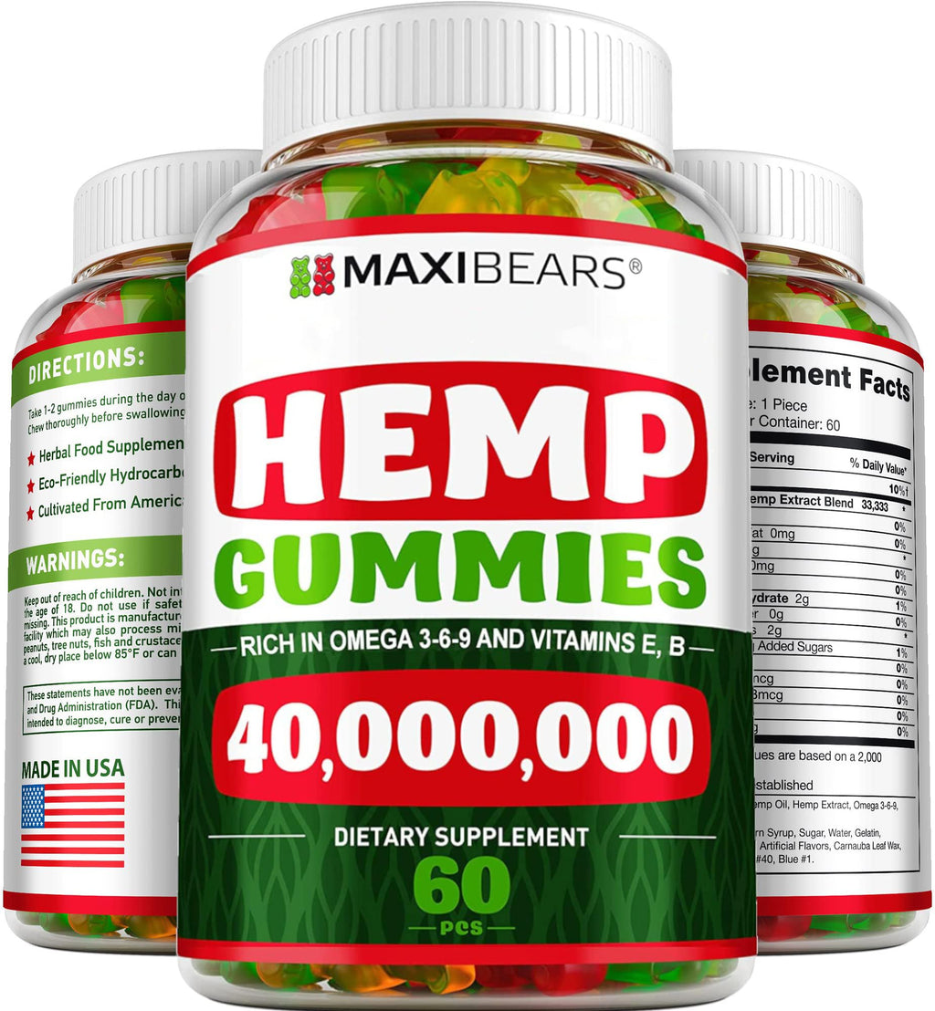 MAXIBEARS Hemp Gummies with Omega 3-6-9 - 60 Gummies